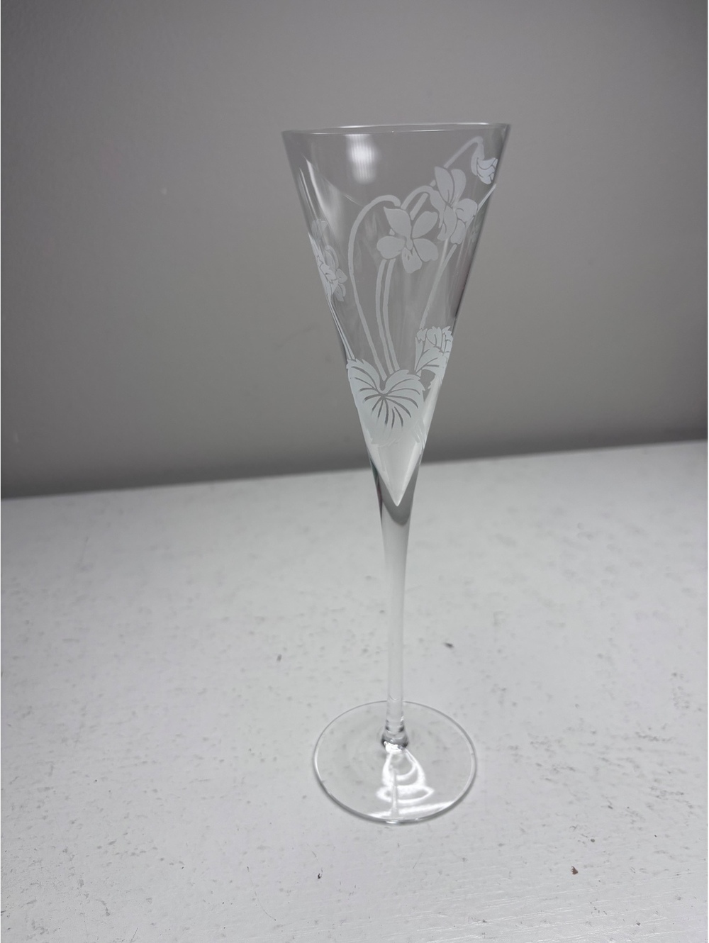 Franklin Mint Les Fleurs Crystal Champagne Glass Botanical Etched Chrysanthemum